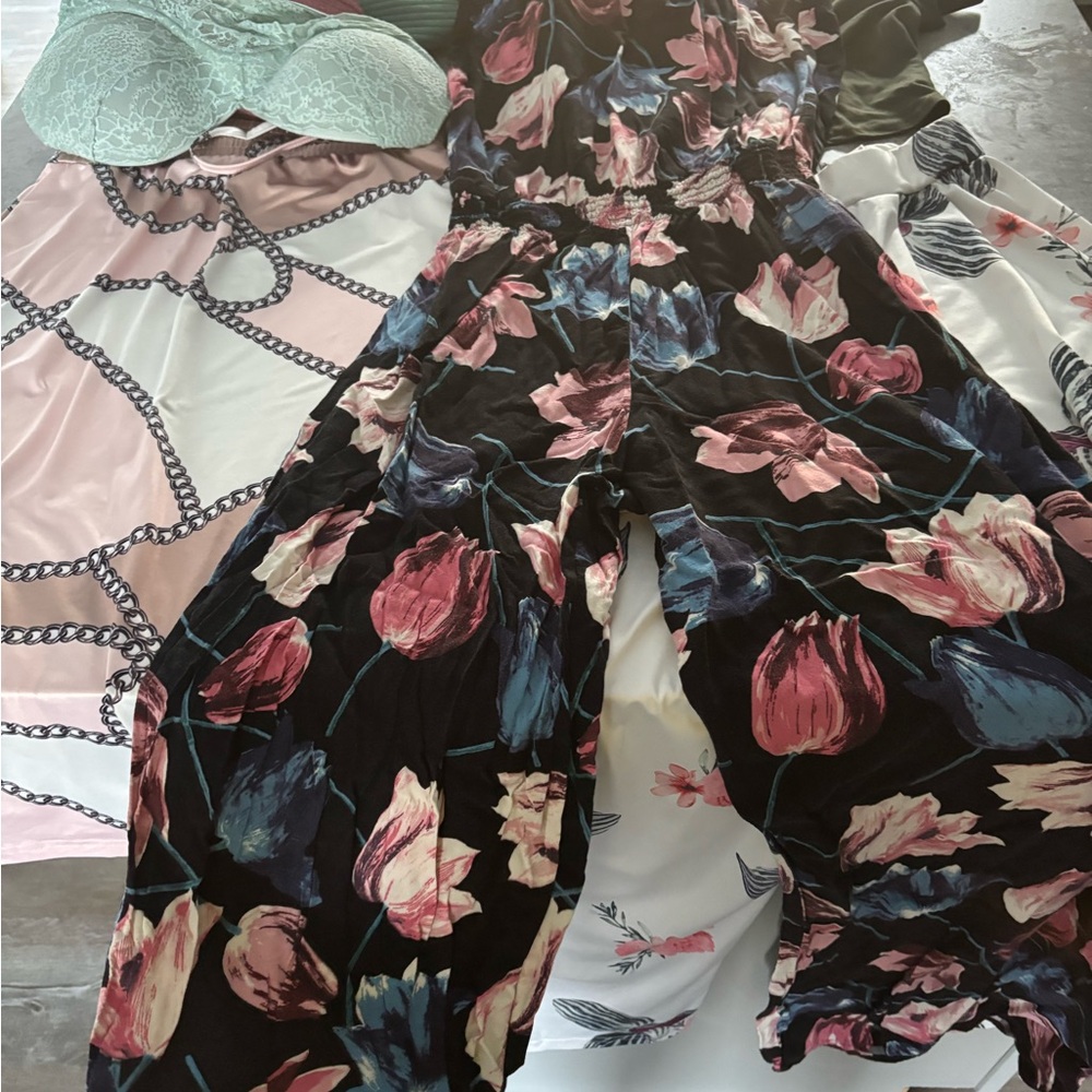 Floral Jumpsuit with Pink and Blue Accents